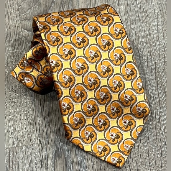 Ermenegildo Zegna Tie Yellow Floral Pattern Geometric 100% Silk Made in Italy - Picture 2 of 10